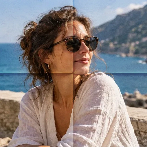 Portrait photograph with a cross-fold paper texture overlay